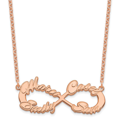Rose Plated Sterling Silver/Rose 4 Name Infinity Necklace