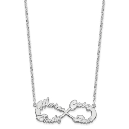 Sterling Silver Silver/Rhodium Plated 4 Name Infinity Necklace
