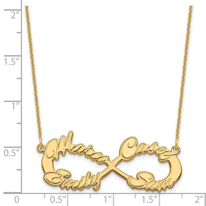 14K Yellow Gold 4 Name Infinity Necklace