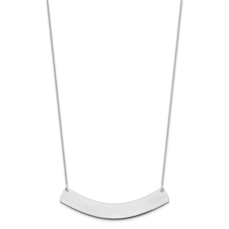 14K White Gold Large Curved Blank Bar Necklace