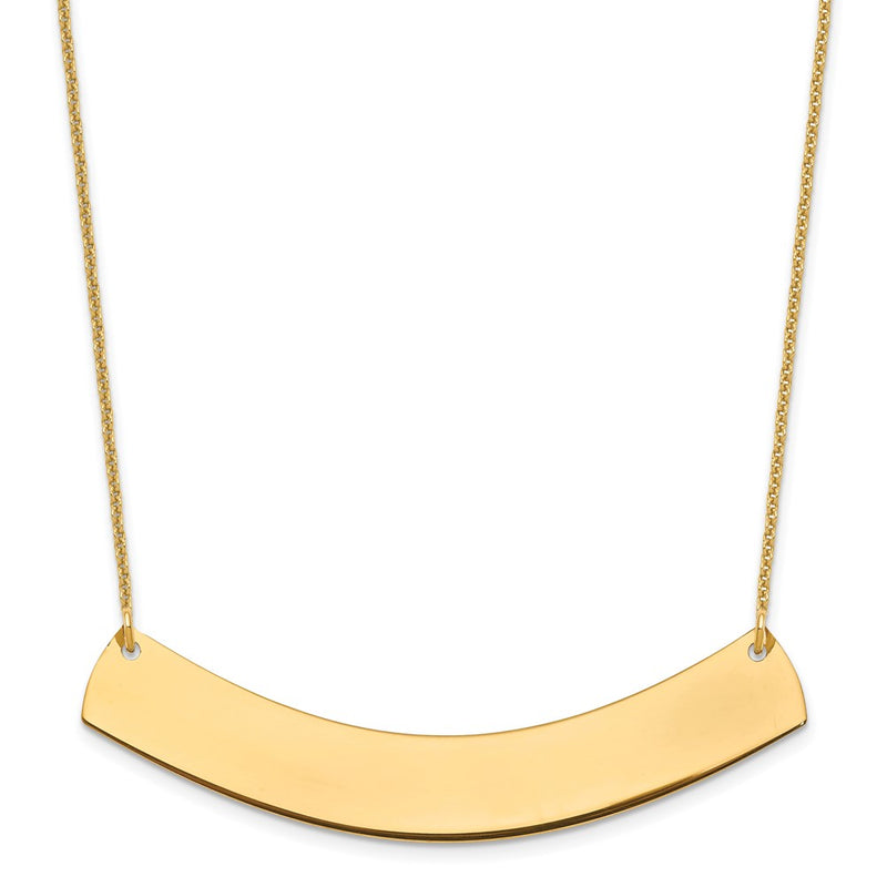 14K Yellow Gold Large Curved Blank Bar Necklace