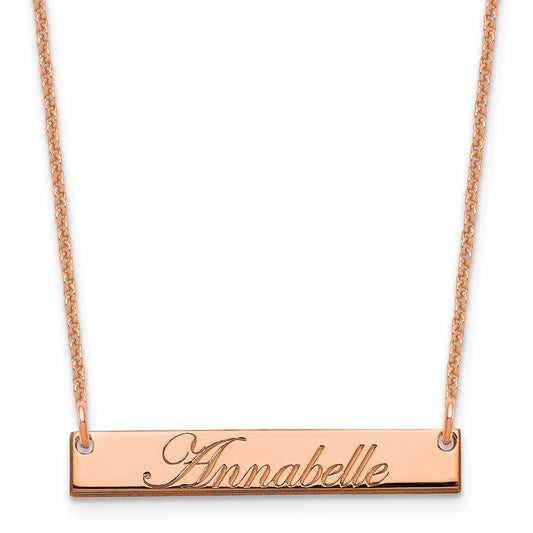 14K Rose Gold Small Edwardian Script Bar Necklace