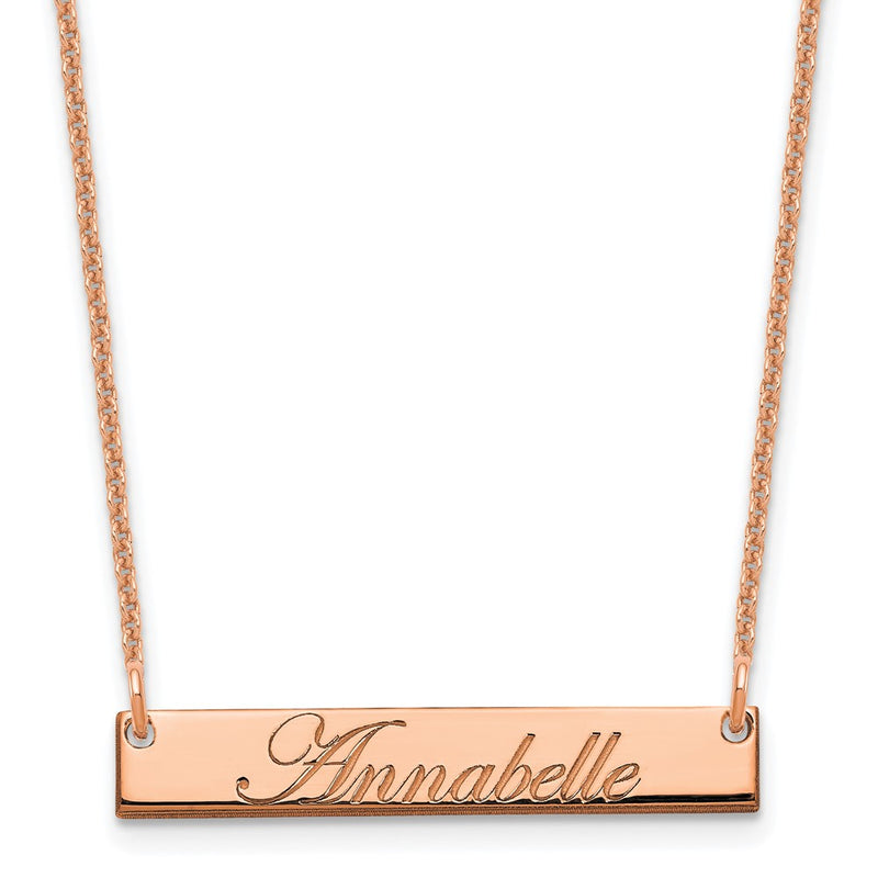 14K Rose Gold Small Edwardian Script Bar Necklace