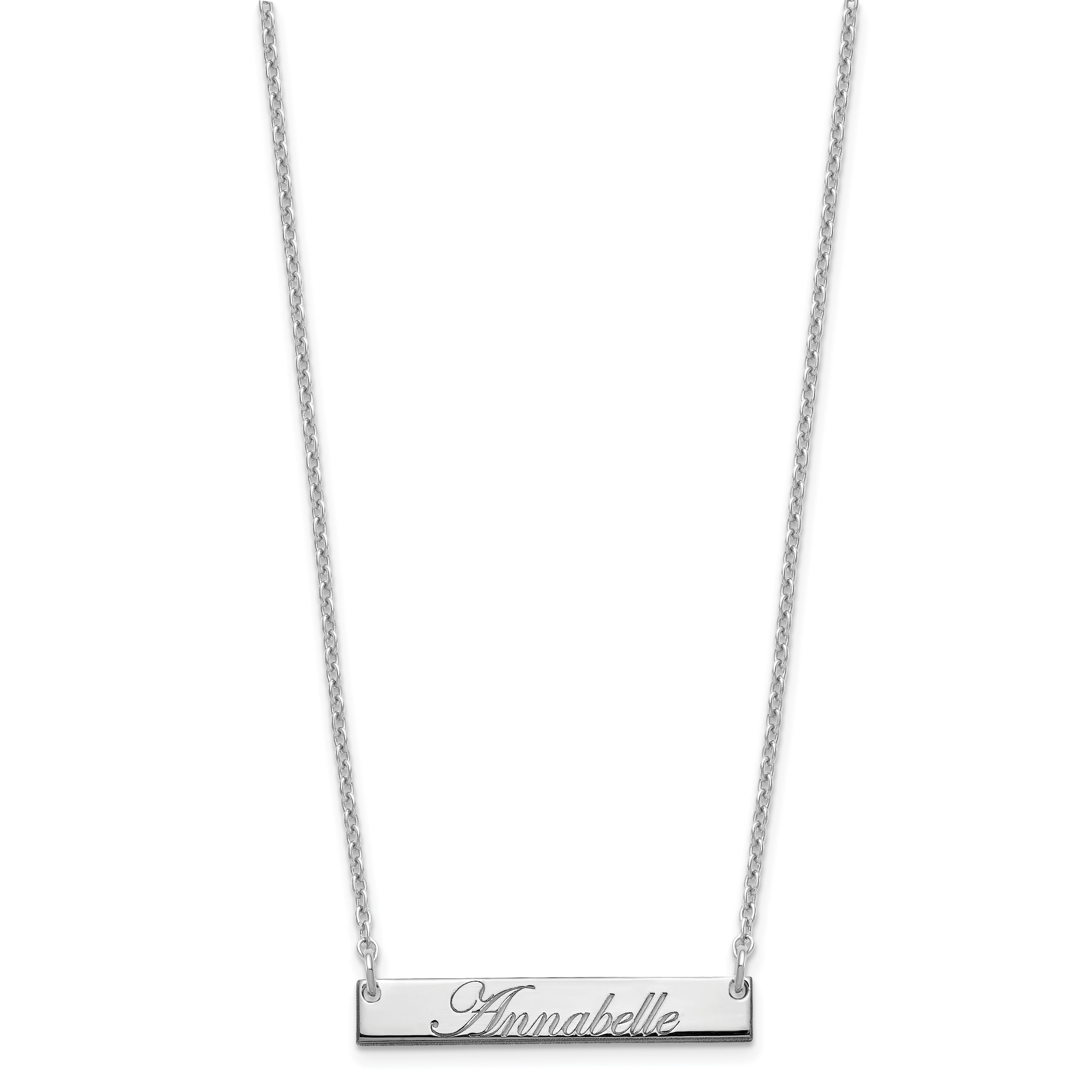 Sterling Silver Rhodium Plated Small Edwardian Script Bar Necklace