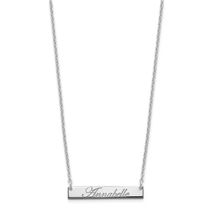 Sterling Silver Rhodium Plated Small Edwardian Script Bar Necklace