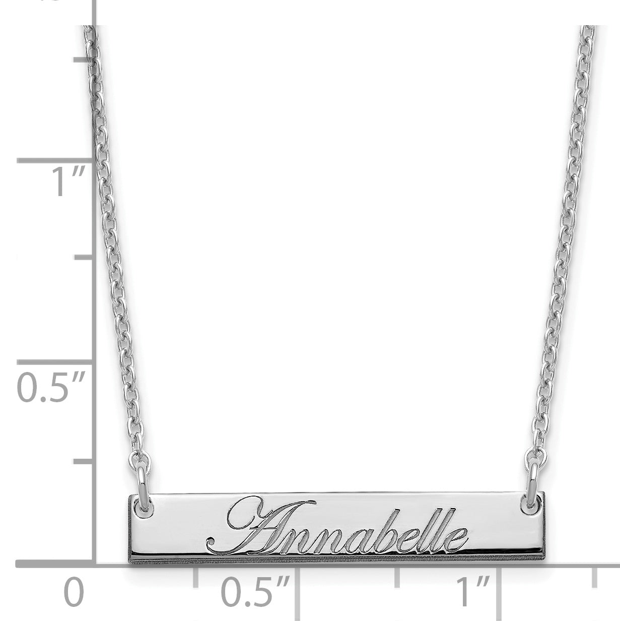Sterling Silver Rhodium Plated Small Edwardian Script Bar Necklace