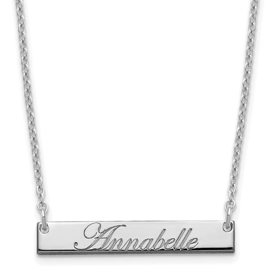 Sterling Silver Rhodium Plated Small Edwardian Script Bar Necklace