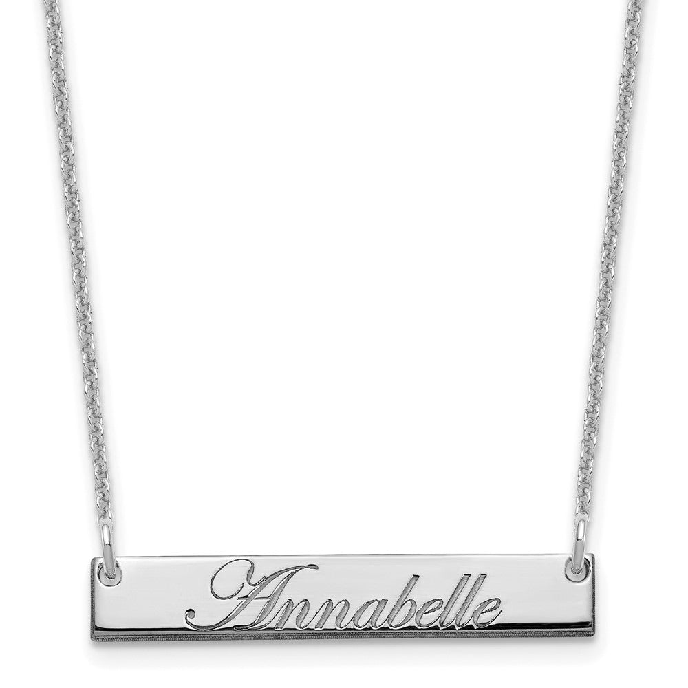 14K White Gold Small Edwardian Script Bar Necklace