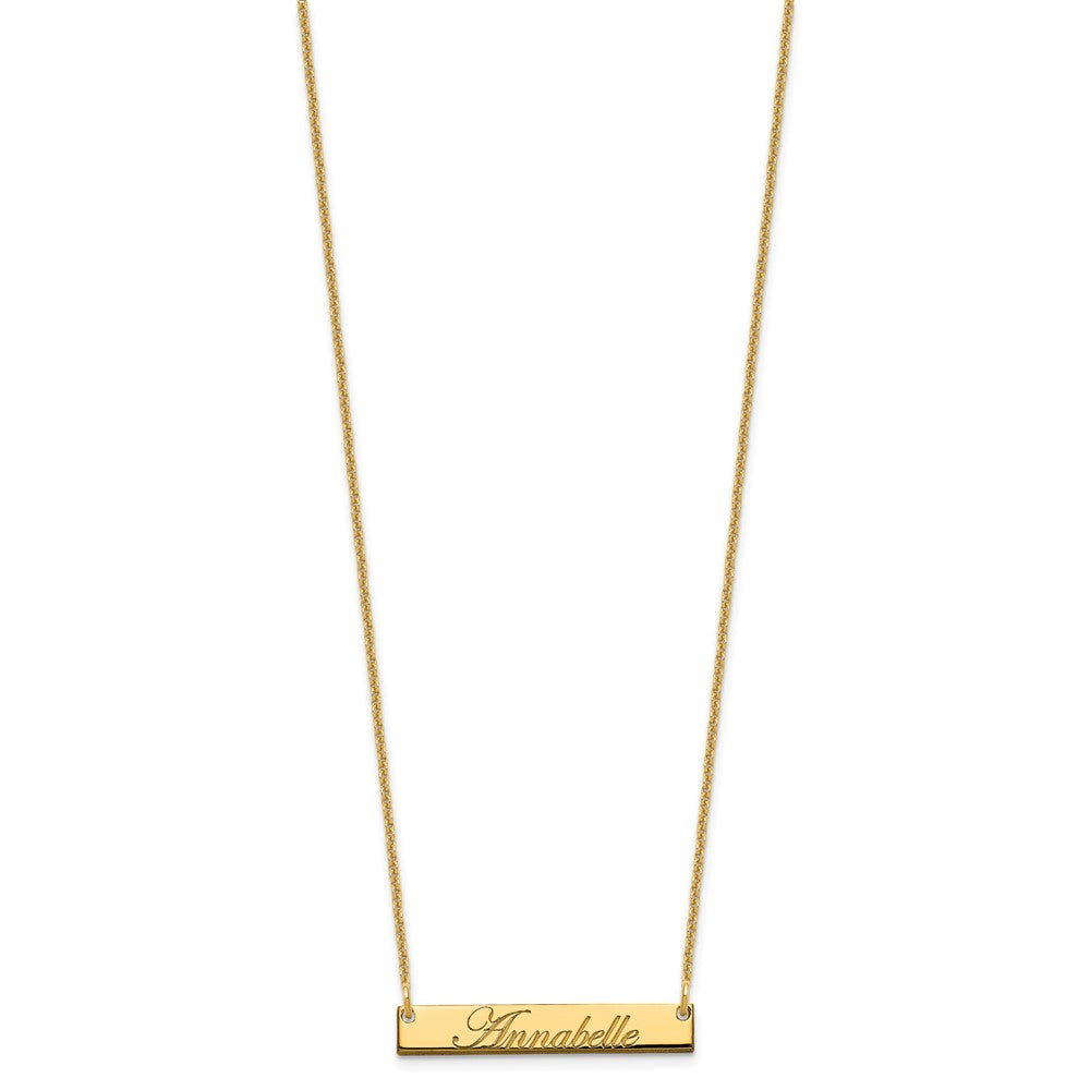 14K Yellow Gold Small Edwardian Script Bar Necklace