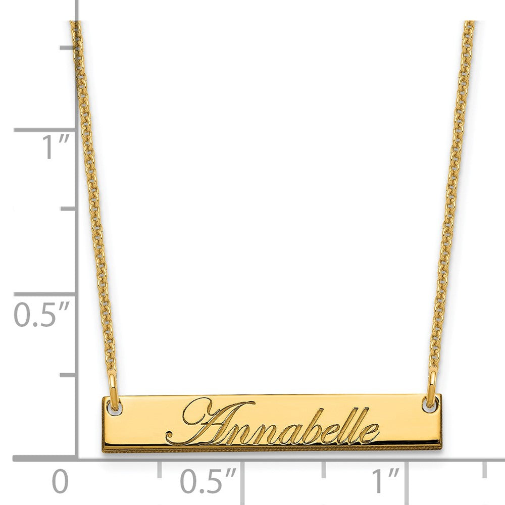 14K Yellow Gold Small Edwardian Script Bar Necklace