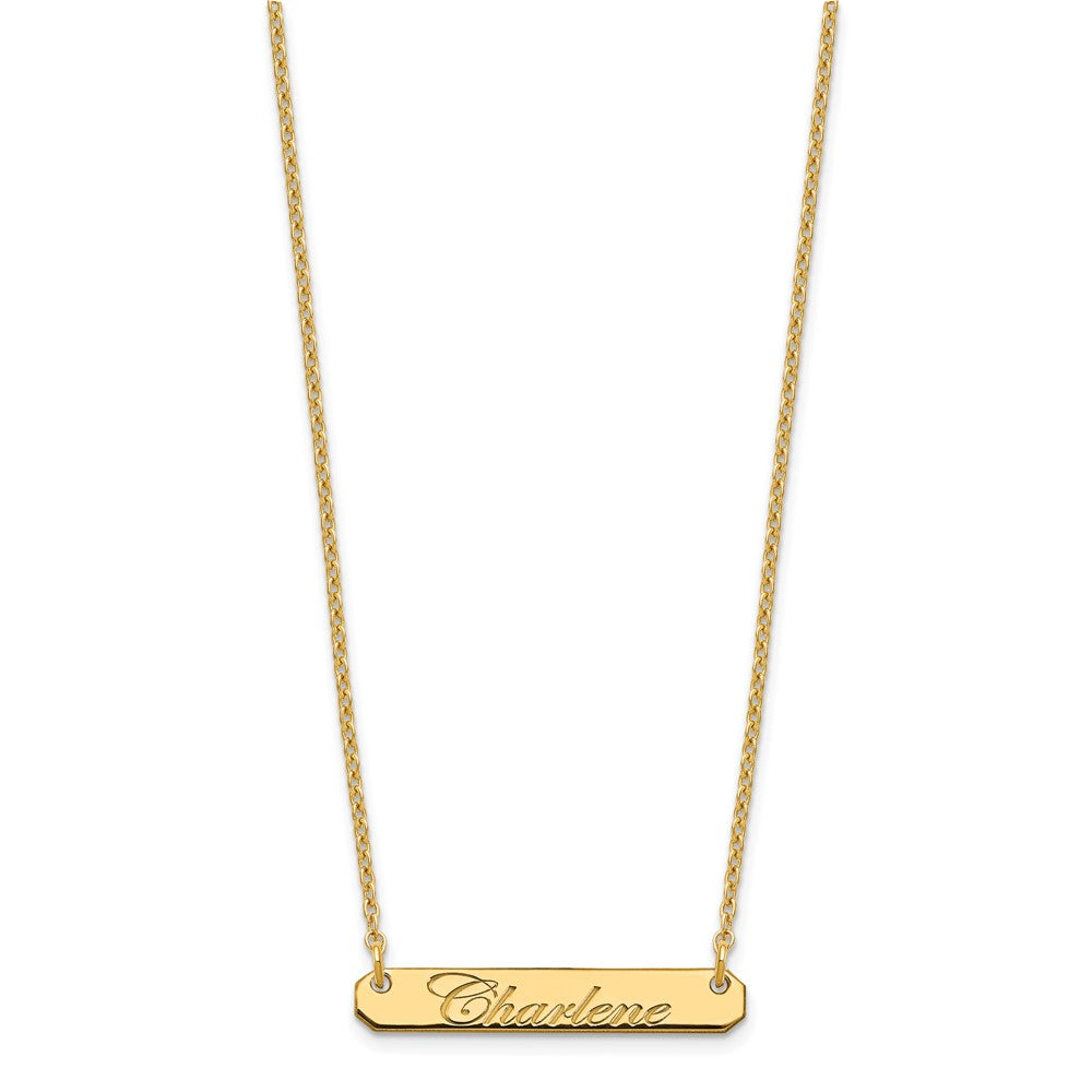 Gold Plated Sterling Silver/Gold Small Edeardian Script Bar Necklace