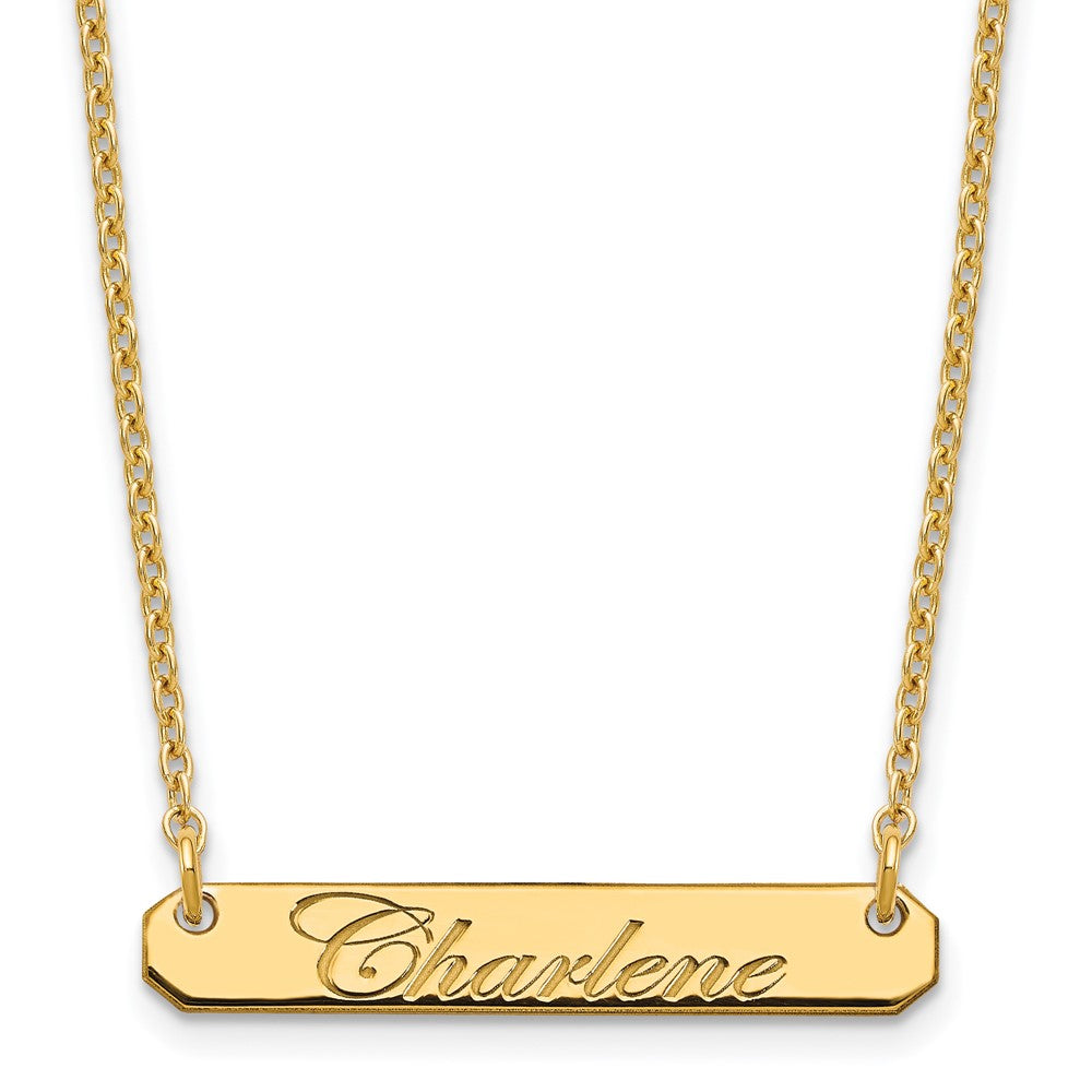Gold Plated Sterling Silver/Gold Small Edeardian Script Bar Necklace