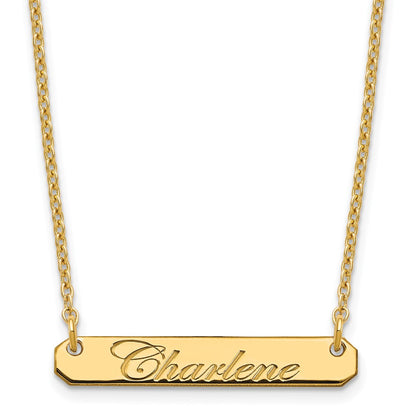 Gold Plated Sterling Silver/Gold Small Edeardian Script Bar Necklace
