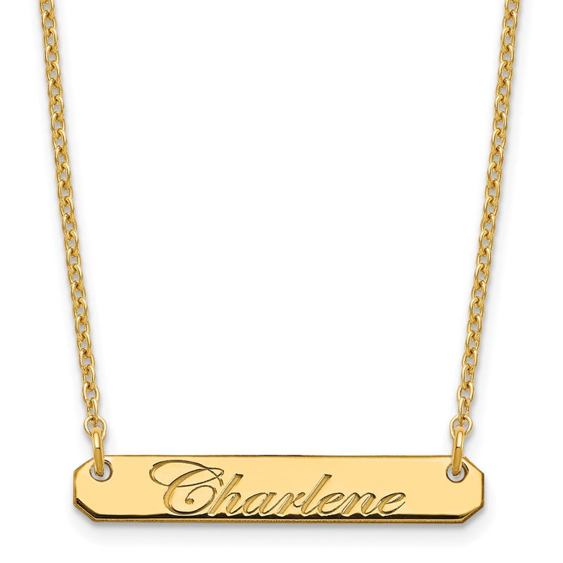Gold Plated Sterling Silver/Gold Small Edeardian Script Bar Necklace