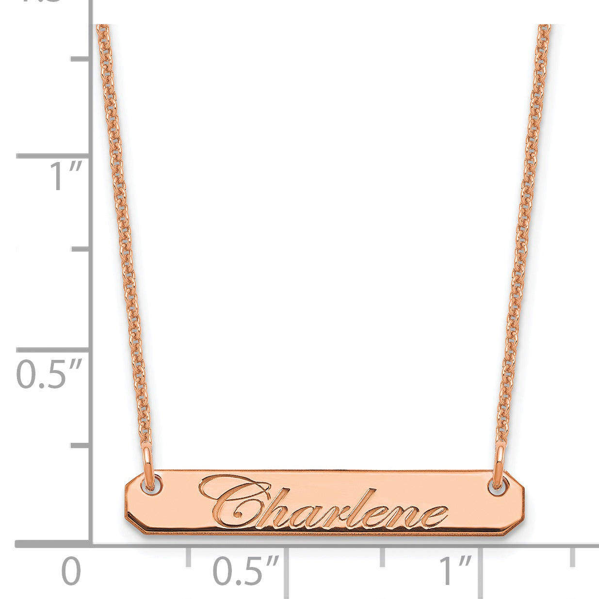 14K Rose Gold Small Edwardian Script Bar Necklace
