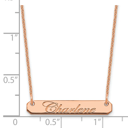 14K Rose Gold Small Edwardian Script Bar Necklace