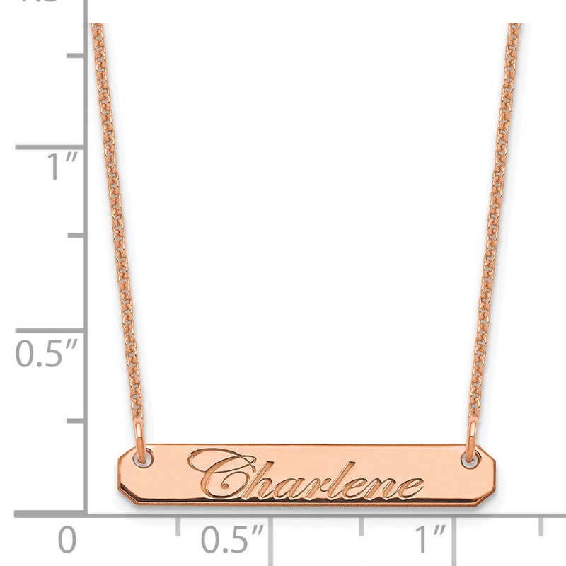 14K Rose Gold Small Edwardian Script Bar Necklace