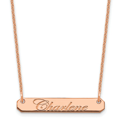 14K Rose Gold Small Edwardian Script Bar Necklace