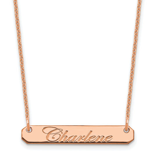 14K Rose Gold Small Edwardian Script Bar Necklace