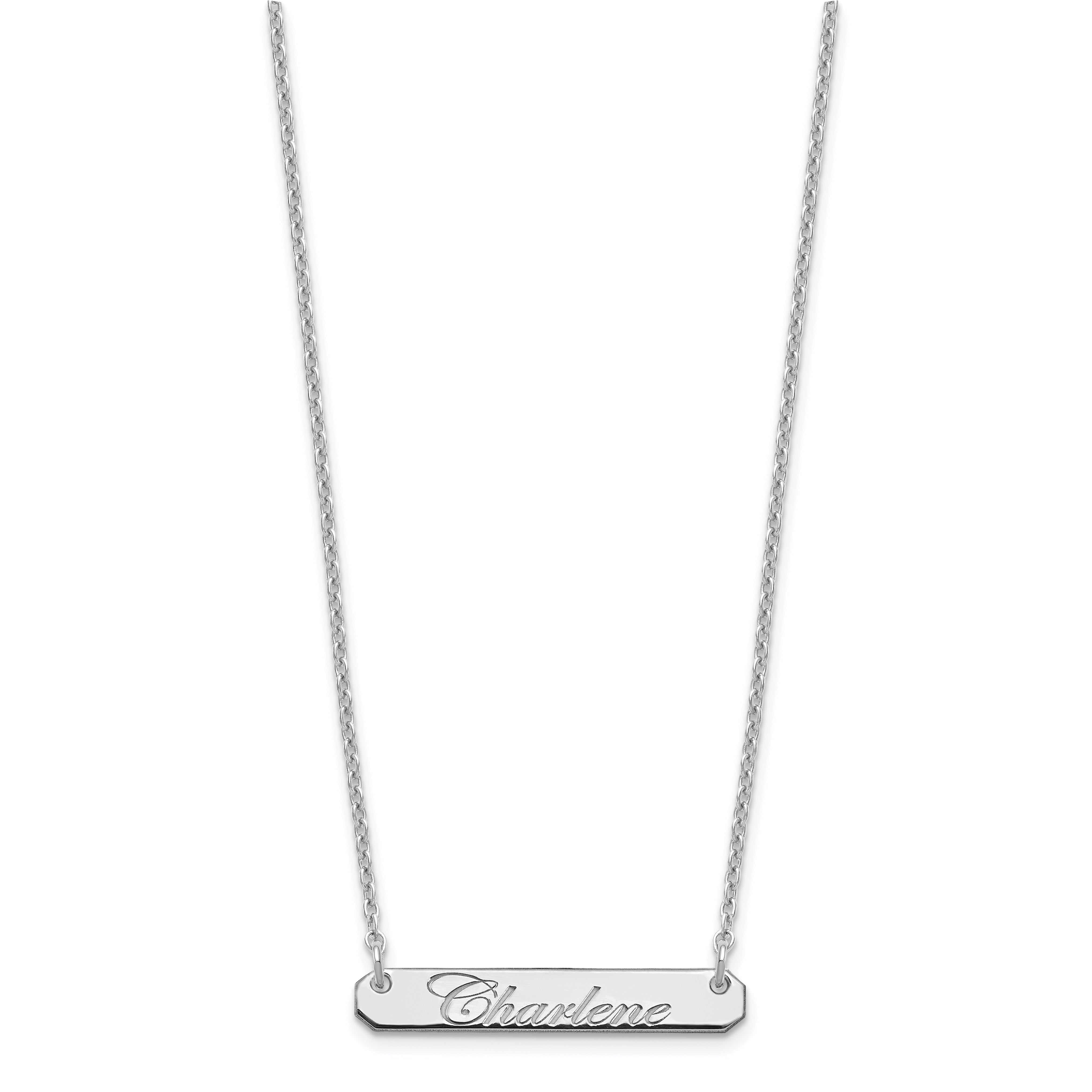 Sterling Silver Silver/Rhod Plated Small Edwardian Script Bar Necklace