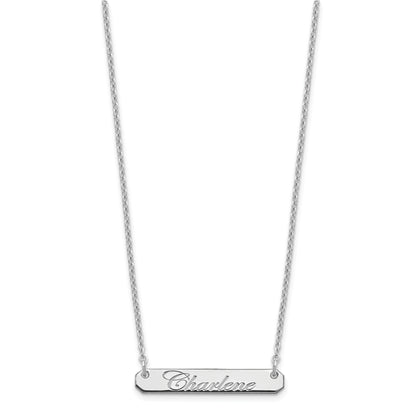 Sterling Silver Silver/Rhod Plated Small Edwardian Script Bar Necklace