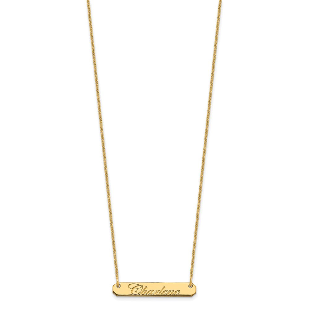 14K Yellow Gold Small Edwardian Script Bar Necklace