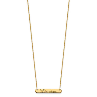 14K Yellow Gold Small Edwardian Script Bar Necklace