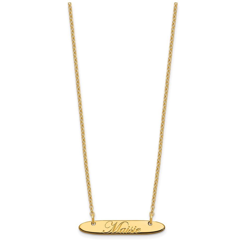 Gold Plated Small Oblong Edeardian Script Bar Necklace