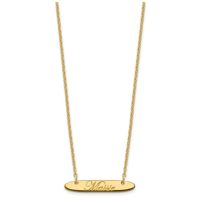 Gold Plated Small Oblong Edeardian Script Bar Necklace