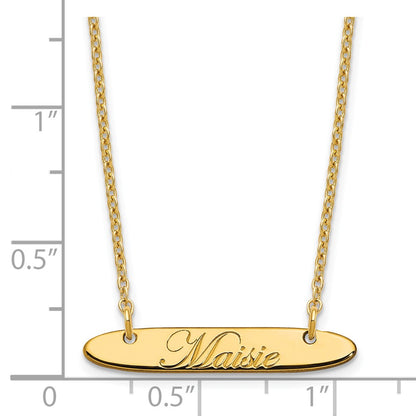 Gold Plated Small Oblong Edeardian Script Bar Necklace