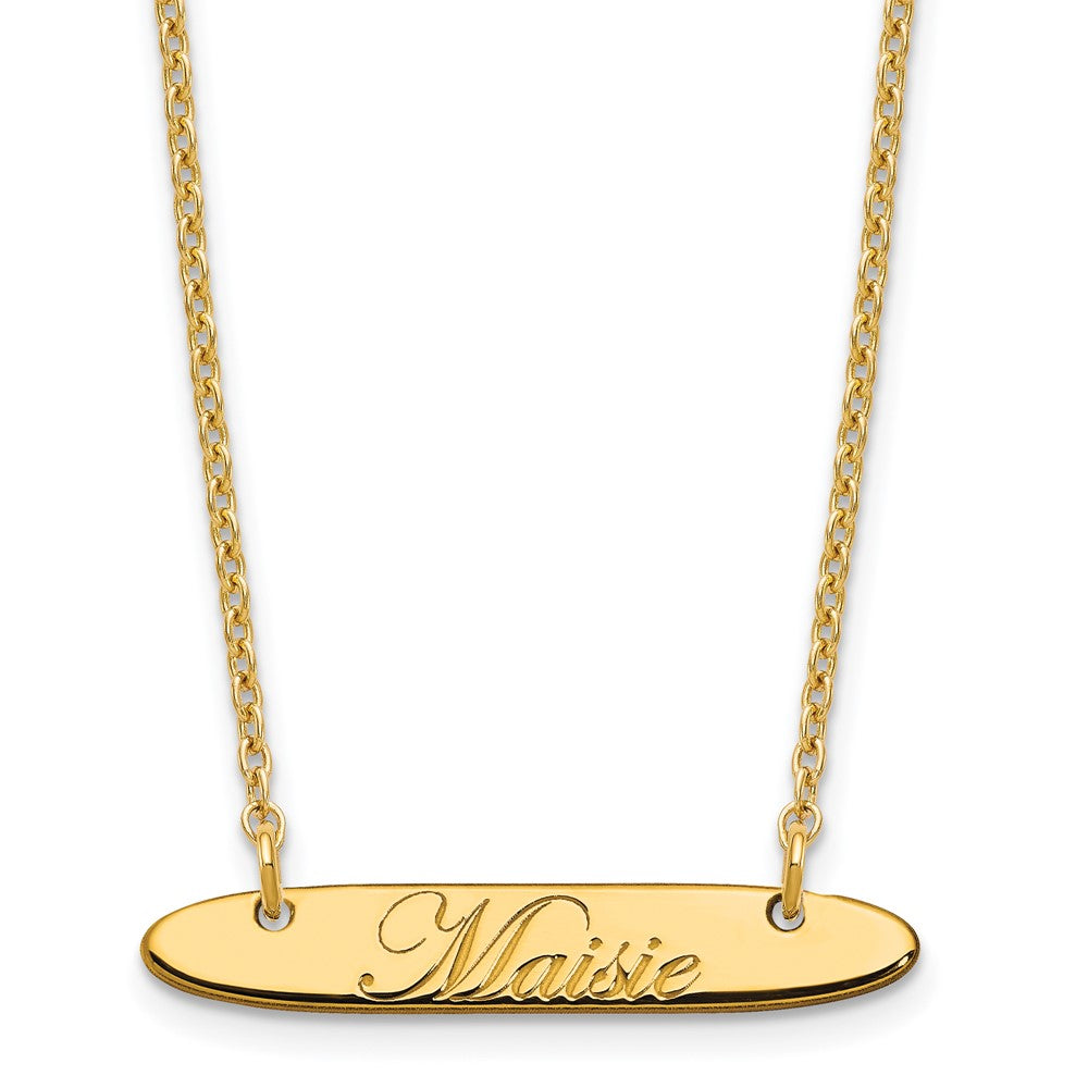 Gold Plated Small Oblong Edeardian Script Bar Necklace