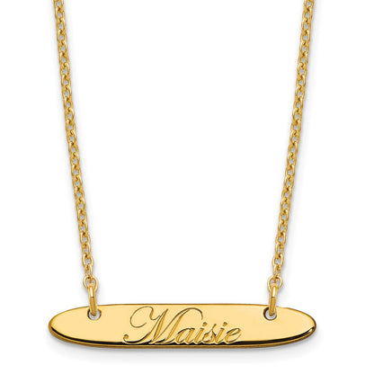 Gold Plated Small Oblong Edeardian Script Bar Necklace