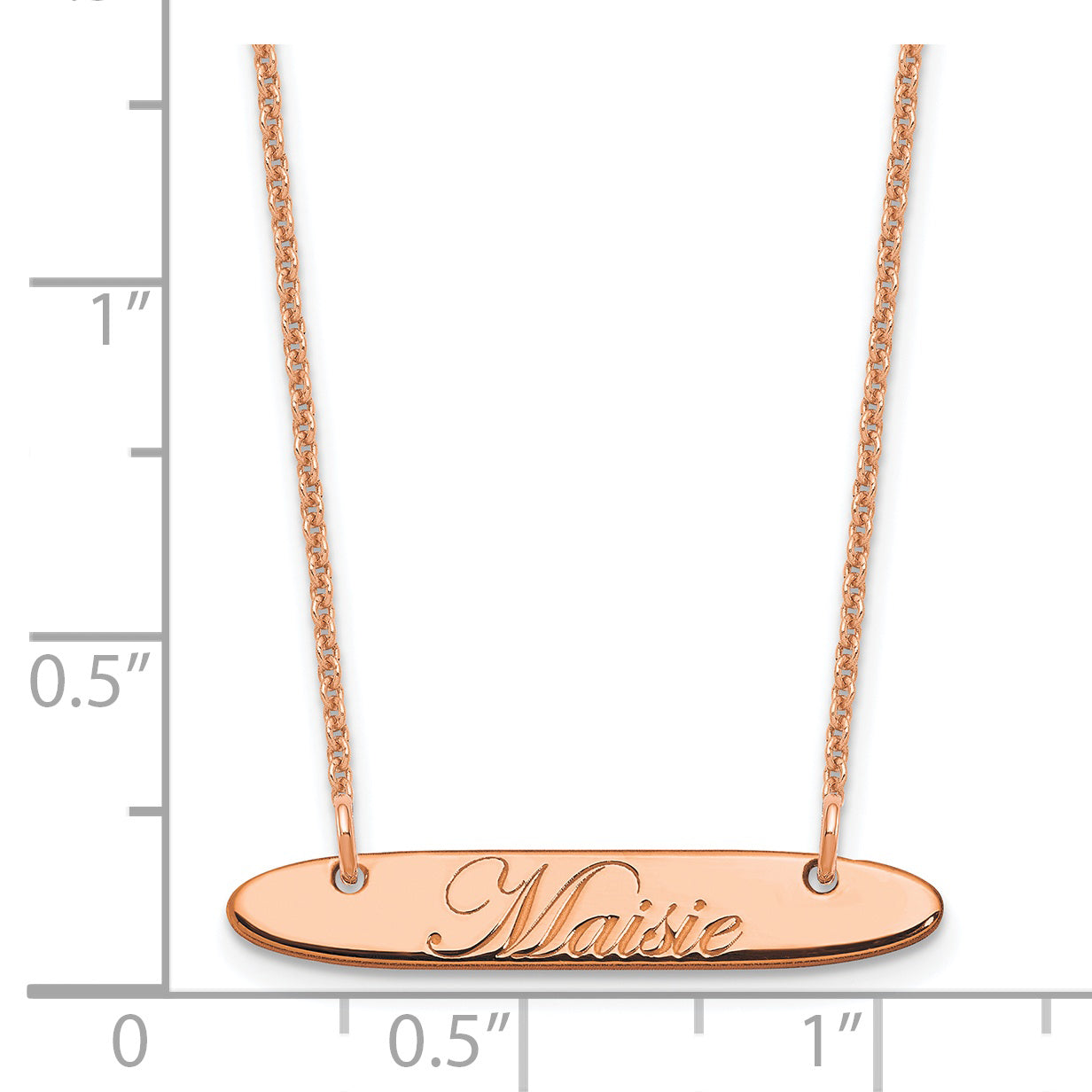 14K Rose Gold Small Oblong Edwardian Script Bar Necklace