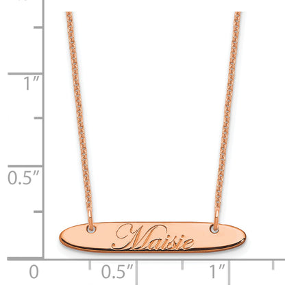 14K Rose Gold Small Oblong Edwardian Script Bar Necklace