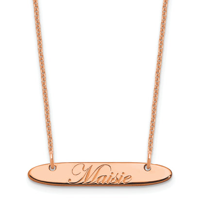14K Rose Gold Small Oblong Edwardian Script Bar Necklace