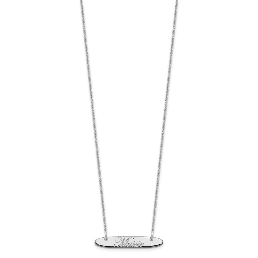 14K White Gold Small Oblong Edwardian Script Bar Necklace