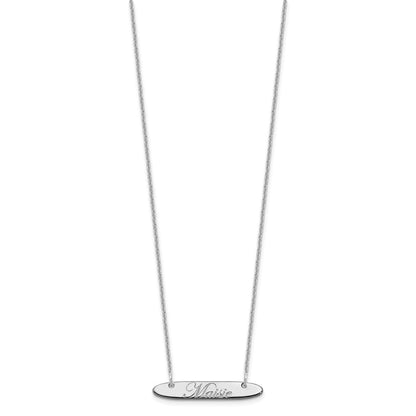 14K White Gold Small Oblong Edwardian Script Bar Necklace