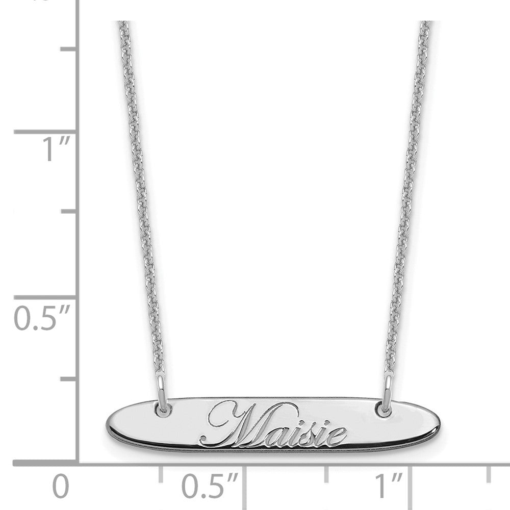 14K White Gold Small Oblong Edwardian Script Bar Necklace