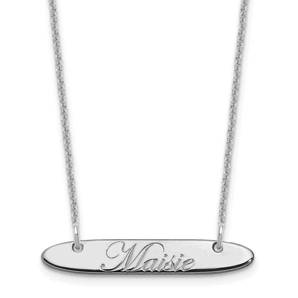 14K White Gold Small Oblong Edwardian Script Bar Necklace