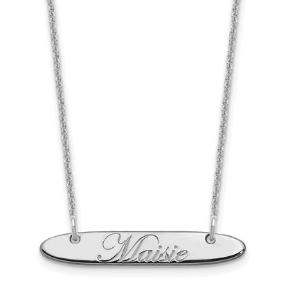 14K White Gold Small Oblong Edwardian Script Bar Necklace