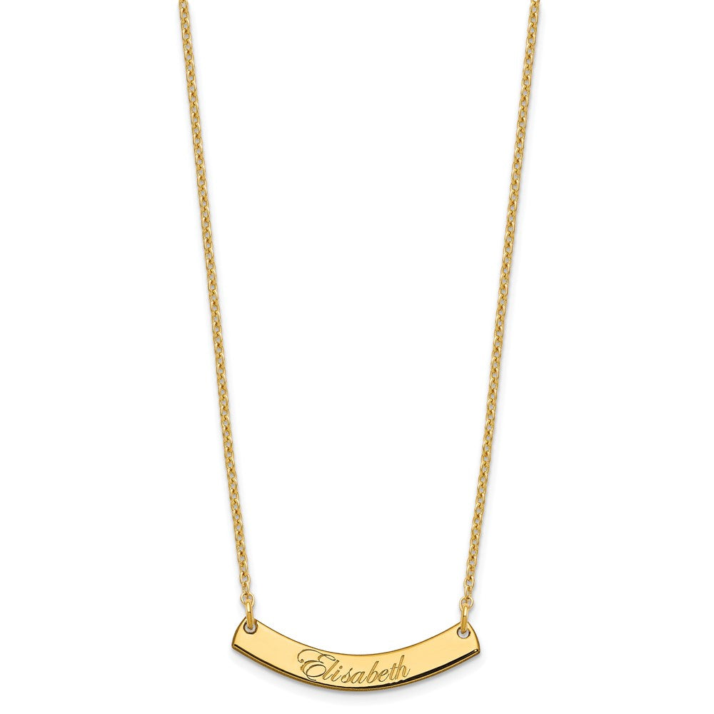 Gold Plated Small Edwardian Script Curved Bar Necklace