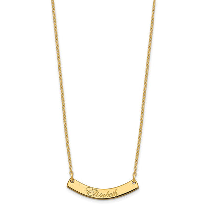 Gold Plated Small Edwardian Script Curved Bar Necklace