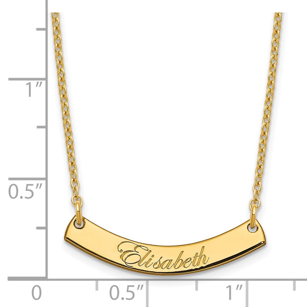 Gold Plated Small Edwardian Script Curved Bar Necklace