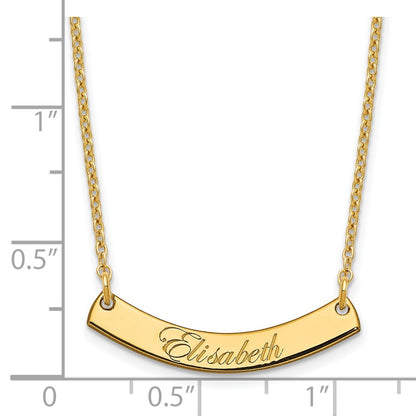 Gold Plated Small Edwardian Script Curved Bar Necklace