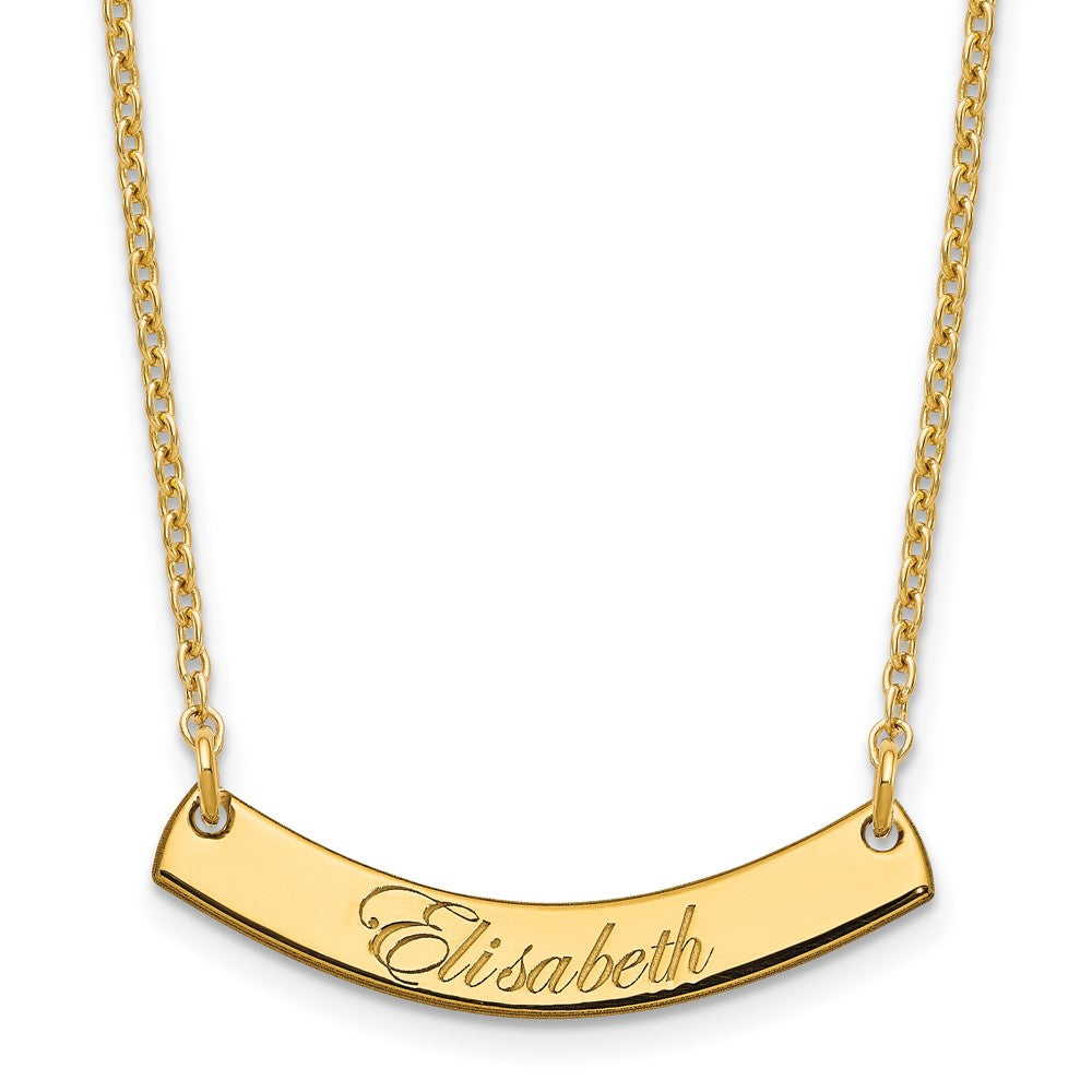 Gold Plated Small Edwardian Script Curved Bar Necklace