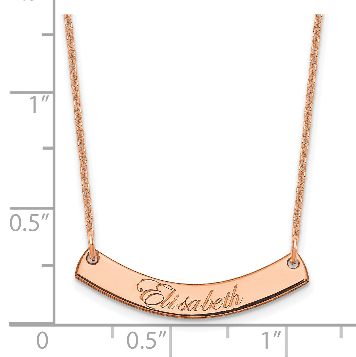 14K Rose Gold Small Edwardian Script Curved Bar Necklace