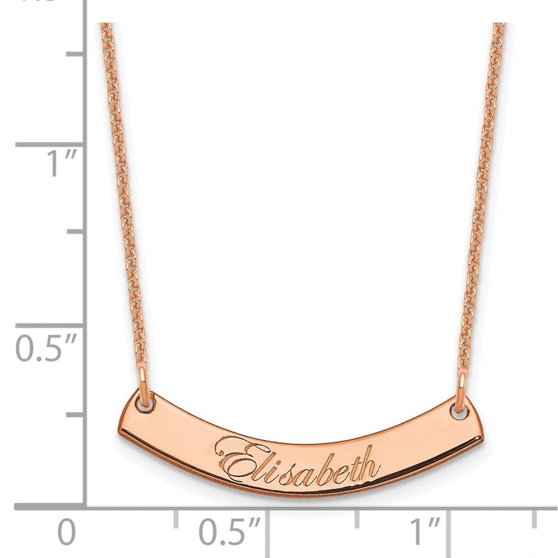 14K Rose Gold Small Edwardian Script Curved Bar Necklace