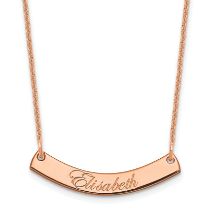 14K Rose Gold Small Edwardian Script Curved Bar Necklace