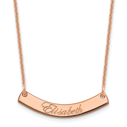 14K Rose Gold Small Edwardian Script Curved Bar Necklace