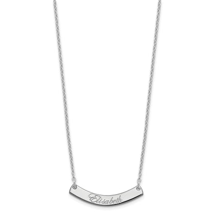 Sterling Silver Rhodium Plated Small Edwardian Script Curved Bar Necklace